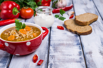 Traditional spicy soup with rice