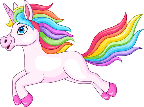 Fototapeta Cartoon rainbow unicorn isolated on white background