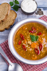 Traditional spicy soup with rice
