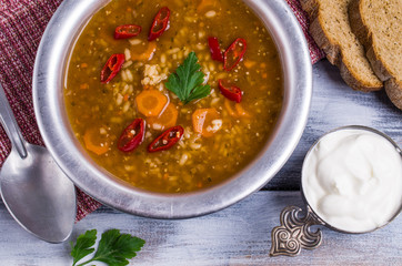 Traditional spicy soup with rice