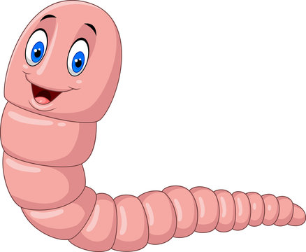 Cartoon happy earthworm isolated on white background