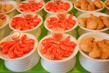 appetizers of crab meat and chicken on the plates.Thailand