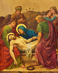 LONDON, GREAT BRITAIN - SEPTEMBER 17, 2017: The burial of Jesus as the Station of the Cross in church of St. James Spanish Place by M. Jacob (1873). © Renáta Sedmáková