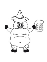 saufen trinken durst bier krug maß alkohol oktoberfest party betrunken bayern deutschland groß dick fett schwein eber ferkel comic cartoon lachen clipart
