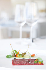 Creative restaurant meal concept - Beef carpaccio