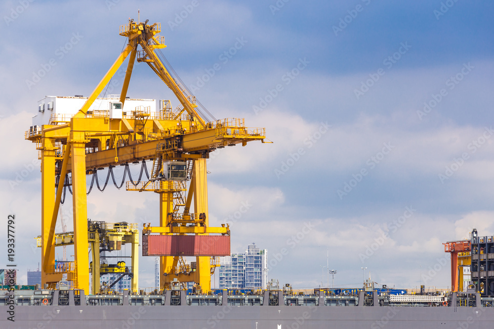 Wall mural industrial business loading containers shipping in the harbor