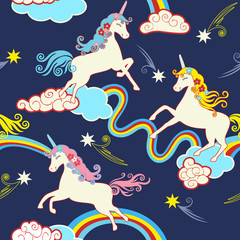 Unicorn Fantasy Pattern, Children's Seamless Funny Background, Creative Fashion fabric Design for Babies and little Kids - 193378343