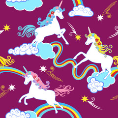 Unicorn Fantasy Pattern, Children's Seamless Funny Background, Creative Fashion fabric Design for Babies and little Kids