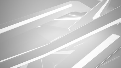 Abstract parametric white interior with neon lighting. 3D illustration and rendering.