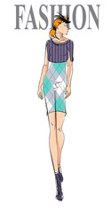 SKETCH. fashion girl. Hand-drawn fashion model. Vector illustration. Luxuru lifestyle.