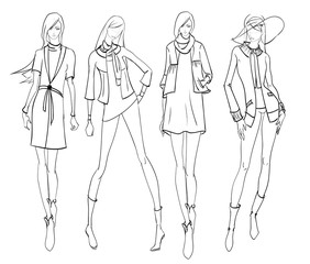 Stylish fashion models. Pretty young girls. Fashion girls Sketch