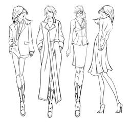 Stylish fashion models. Pretty young girls. Fashion girls Sketch