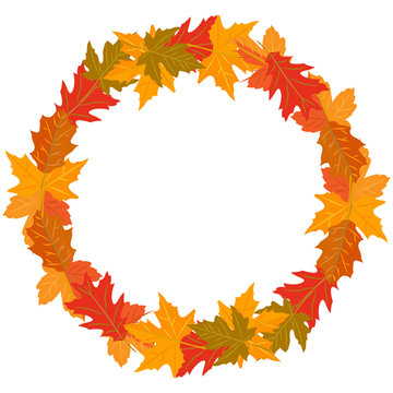vector illustration round wreath of autumn leaves yellow green red brown color