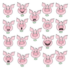 A big set consisting of 19 emotions of a funny pig