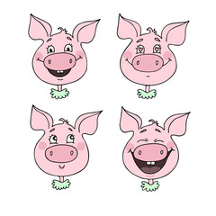 Set of happy pig's emotions