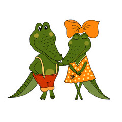 Two cute crocodiles fallen in love