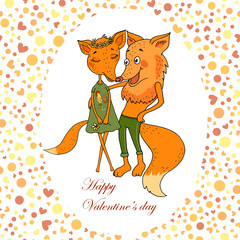 Two cute foxes fallen in love.