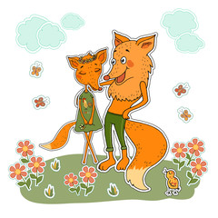 Two cute foxes fallen in love