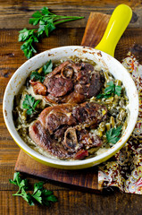 Turkey steak baked with green beans and cream