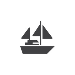 Yacht with sails vector icon. filled flat sign for mobile concept and web design. Sailing ship simple solid icon. Symbol, logo illustration. Pixel perfect vector graphics