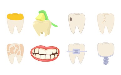 Tooth icon set, cartoon style
