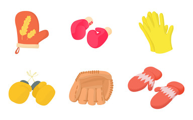 Gloves icon set, cartoon style
