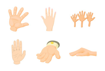 Hand icon set, cartoon style