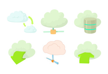 Cloud data icon set, cartoon style