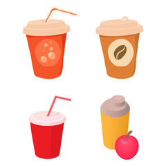 Plastic cup icon set, cartoon style