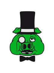 kopf gesicht sparschwein reich geld sparen zylinder hut sir herr gentlemen mustache schnurrbart monokel brille groß dick fett schwein eber ferkel comic cartoon lachen clipart