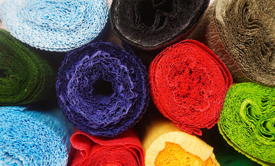Colorful crepe paper, multi colored rolls for background texture