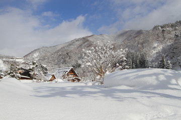 Fototapeta na wymiar shirakawa-go in Japan in the winter season japanese village Shirakawago located in Gifu Prefecture. Traditional village Japan's UNESCO World Heritage