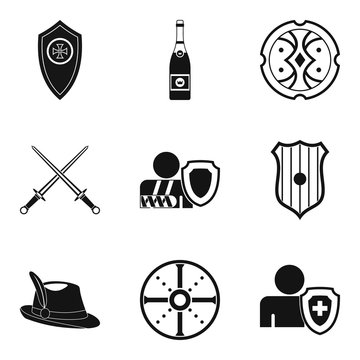 Shield icons set, simple style