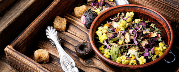 Assortment of tea leaves