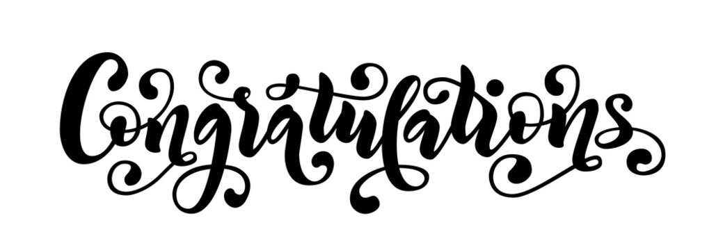 Congratulations hand lettering quote. Hand drawn modern brush calligraphy congrats word. Vector text illustration.