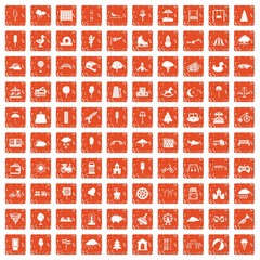 100 childrens park icons set grunge orange