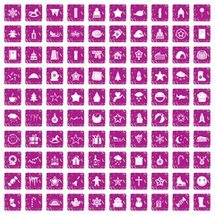 100 christmas icons set grunge pink