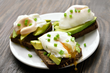 Poached eggs and avocado on bread