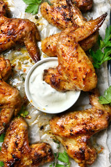 Fried chicken wings with white sauce