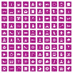 100 church icons set grunge pink