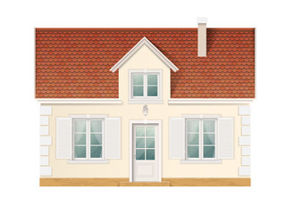 Small cute residential house. Front view of suburban building. Vector detailed illustration.