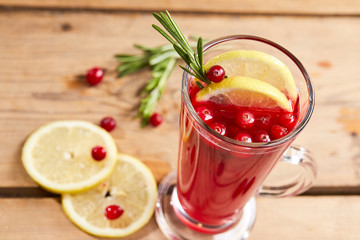 cranberry drink on the wood board