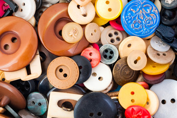 Many different sized and shaped buttons