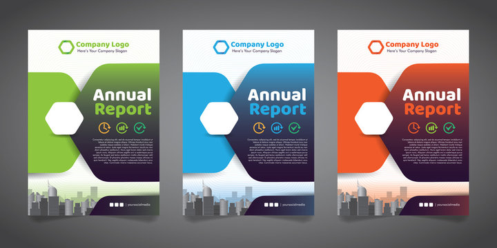 1 Side, 3 Alternate Color of Annual Book Cover with Vectorized Building Image Illustration