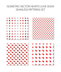 heart in isometry. seamless pattern. four options