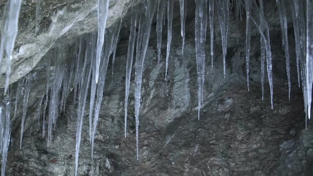 Icicle in small ice cave