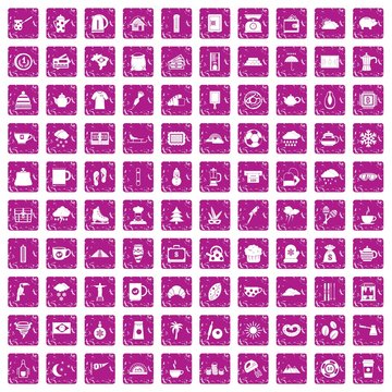 100 coffee cup icons set grunge pink
