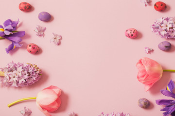 Easter eggs with spring flowers