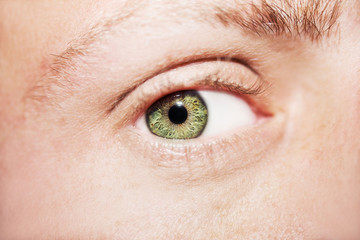 Image of man's beautiful insightful look eye close up.