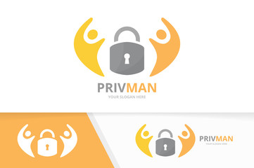 Vector lock and people logo combination. Safe and family symbol or icon. Unique padlock and union, help, connect, team logotype design template.